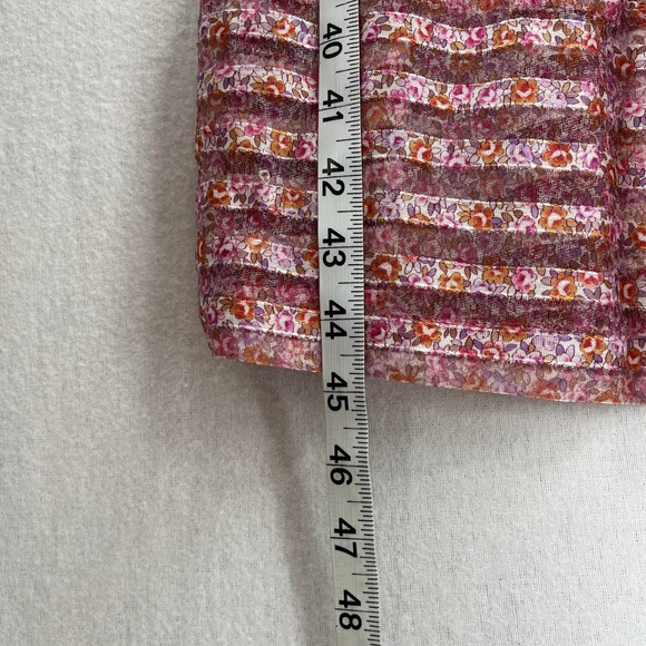 Vintage 80s Dress Womens Small Pink Sheer Striped 3/4 Sleeve Midi Tiny Floral - Picture 11 of 16